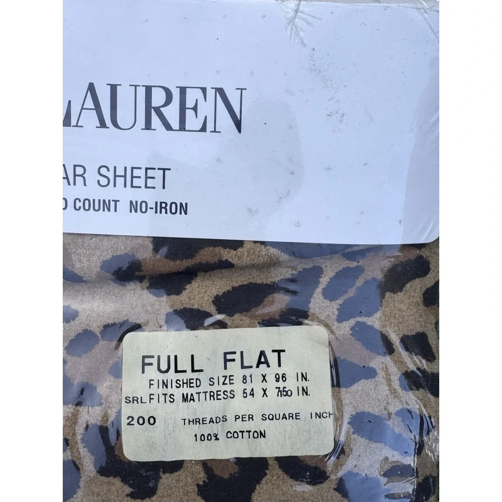 Vintage Ralph Lauren Home Algodom Full Flat Irregular Sheet Cheetah Print Brown